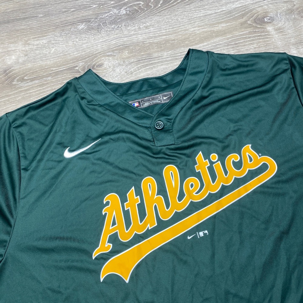 Nike MLB Jersey Mens Large Green Oakland Athletics Short Sleeve Henley Shirt - Picture 3 of 8